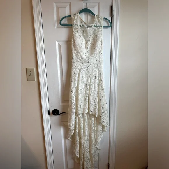 b smart white sequin dress B. Smart Women's Iridescent Sequin White High Slit Prom Formal Gown Size 7-8